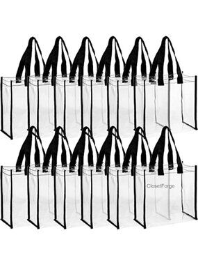 12 Pack Clear Tote Bags PVC Transparent Stadium Approved